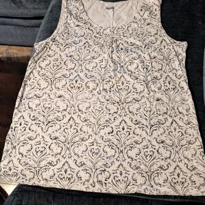 Basic Editions Cream and Black Patterned Tank Top